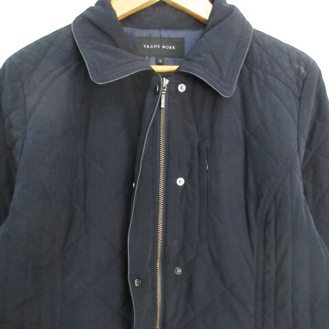 【中古】トランスワーク TRANS WORK キルティングジャケット 中綿ジャケット ミドル丈 ジップアップ 38 紺 ネイビー /FF6 ■MO レディース 【ベクトル 古着】 231006