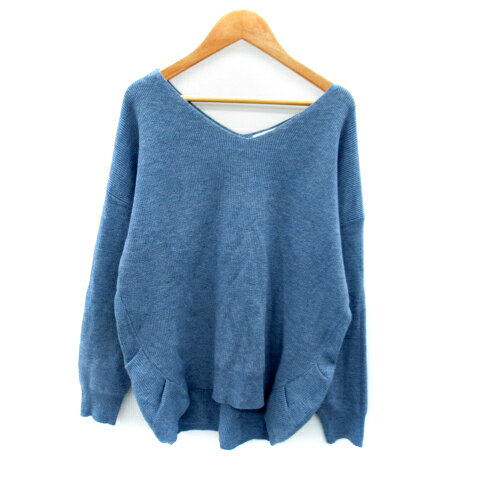 【中古】ショコラフィネローブ chocol raffine robe ニット カットソー 長袖 Vネック 無地 F 青 ブルー /SY37 レディース 【ベクトル 古着】 231006