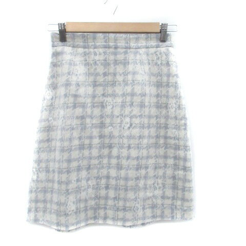 【中古】プロポーション ボディドレッシング PROPORTION BODY DRESSING フレアスカート ひざ丈 レース 千鳥格子柄 ウール混 3 アイボリー 水色 ライトブルー /HO44 レディース 【ベクトル 古着】 231005