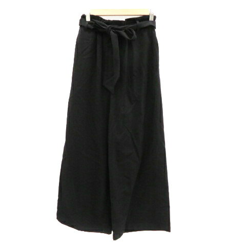 【中古】ジーナシス JEANASIS ワイドパンツ アンクル丈 ウエストリボン 無地 F 黒 ブラック /YK8 レディース 【ベクトル 古着】 231011