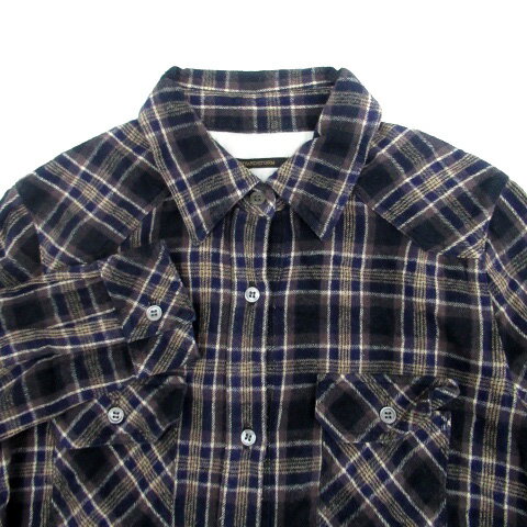 【中古】バンヤードストーム BARNYARDSTORM シャツワンピース 長袖 ロング丈 マキシ丈 チェック柄 1 チャコールグレー 紺 ネイビー /HO17 レディース 【ベクトル 古着】 231011