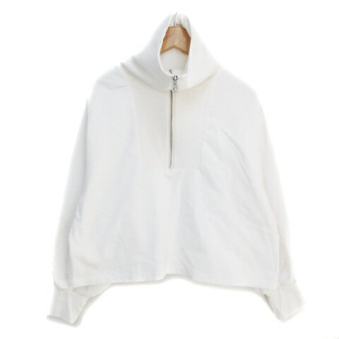 【中古】ミスティウーマン mysty woman トレーナー ショート丈 長袖 ハイネック ハーフジップ 無地 F 白 ホワイト /FF12 レディース 【ベクトル 古着】 231017