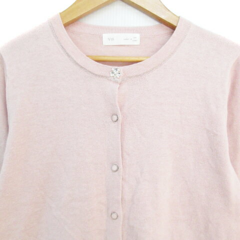 【中古】ビス ViS ニットカーディガン ミドル丈 無地 M ピンク /FF41 レディース 【ベクトル 古着】 231019