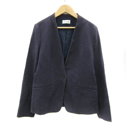 【中古】プラステ PLST ノーカラージャケット ミドル丈 総裏地 シングルボタン 無地 M 紺 ネイビー /YS5 レディース 【ベクトル 古着】 231016