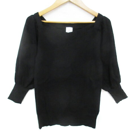 【中古】オペークドットクリップ OPAQUE.CLIP C リブニット カットソー 五分袖 パフスリーブ スクエア..