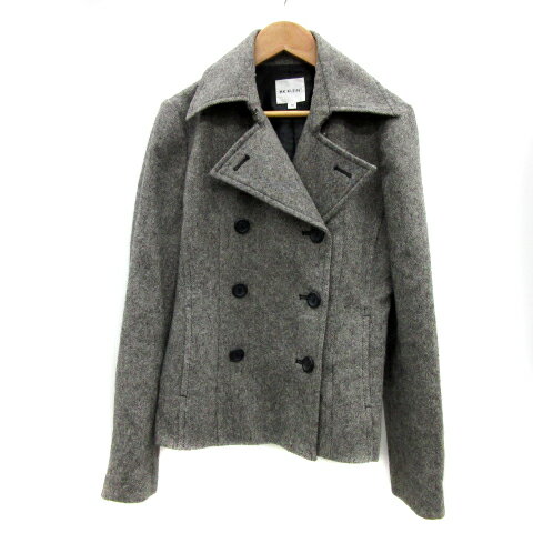 【中古】エムケー ミッシェルクラン MK MICHEL KLEIN MK KLEIN+ オープンカラージャケット ミドル丈 ダブルボタン ツイード 38 グレー 黒 ブラック /YS5 ■MO レディース 【ベクトル 古着】 231116