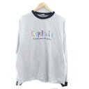 【中古】フーズフーギャラリー WHO 039 S WHO gallery COOPER Tシャツ カットソー クルーネック 長袖 プリント オーバーサイズ F グレー 紺 ネイビー /HO25 レディース 【ベクトル 古着】 231023