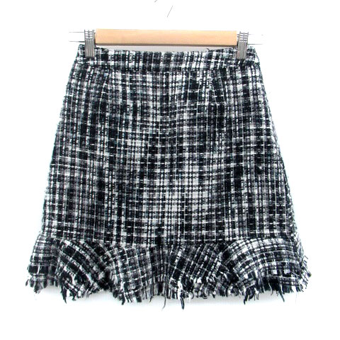 【中古】トッコ TOCCO フレアスカート ミニ丈 ツイード フリンジ M オフホワイト 黒 ブラック /HO30 レディース 【ベクトル 古着】 231110