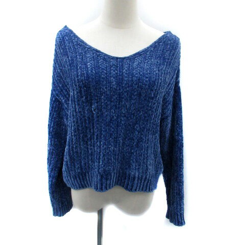 V-Neck - 【中古】アンデミュウ Andemiu モールニット セーター Vネック 長袖 無地 ショート丈 オーバーサイズ F 青 ブルー /HO1 レディース 【ベクトル 古着】 231114