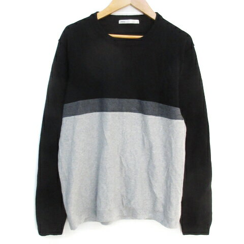【中古】イッカ ikka ニット セーター 長袖 クルーネック ライン マルチカラー L 黒 杢グレー ブラック /FF23 メンズ 【ベクトル 古着】 231030(4)