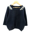 【中古】トラッゾドンナ Torrazzo Donna ニット カットソー 七分袖 ラウンドネック ビジュー装飾 ロールアップ 紺 ネイビー /SY21 レディース 【ベクトル 古着】 231102|詳細画像