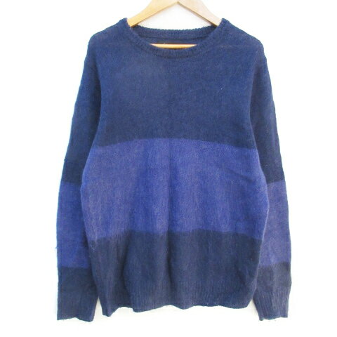 【中古】レイジブルー RAGEBLUE ニット セーター 長袖 ラウンドネック モヘヤ ライン M 紺 ネイビー /FF22 レディース 【ベクトル 古着】 2...