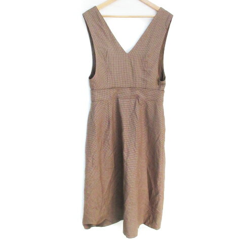 【中古】ナチュラルビューティーベーシック NATURAL BEAUTY BASIC フレアワンピース ジャンパースカート フレアスカート 2way ロング丈 ノースリーブ Vネック 切替 千鳥格子柄 M ベージュ 黒 ブラック /FF10 レディース 【ベクトル 古着】 231213