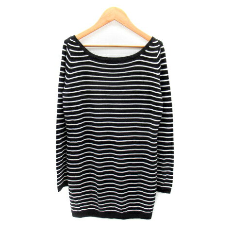 【中古】リエンダ rienda ニットチュニック 長袖 ラウンドネック ボーダー柄 F 黒 ブラック 白 ホワイト /SY36 ■MO レディース 【ベクトル 古着】 231115