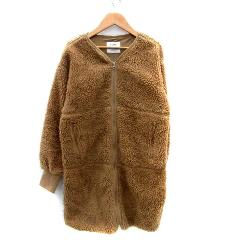 【中古】コーエン coen ボアコート Vネック ロング丈 ジップアップ F 茶色 ブラウン /HO16 レディース 【ベクトル 古着】 231124