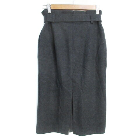 【中古】ウィムガゼット Whim Gazette タイトスカート ロング丈 ウール リボン付き スリット 38 杢グレー /FF45 レディース 【ベクトル 古着】 231204
