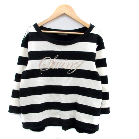 【中古】ミミ&ロジャー mimi&roger カットソー ラウンドネック 七分袖 ボーダー柄 プリント 38 オフホ..