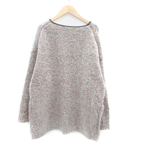 【中古】ジーナシス JEANASIS ニット セーター スリットネック 長袖 無地 オーバーサイズ F マルチカラー グレー /HO44 レディース 【ベクトル 古着】 231128