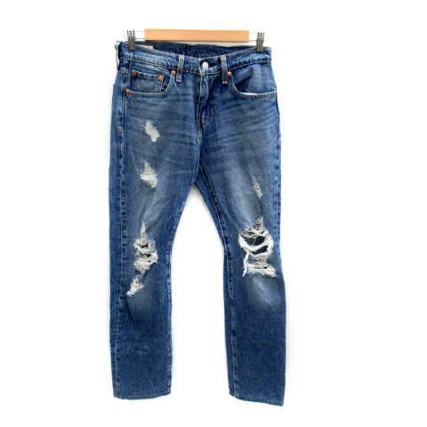 【中古】リーバイスプレミアム Levis PReMIUM デニムパンツ ジーンズ スリムパンツ ロング丈 クラッシュ加工 28 ライトブルー /SY23 レディース 【ベクトル 古着】 231129