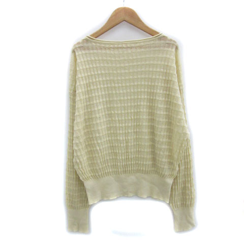 【中古】ローリーズファーム LOWRYS FARM ニット カットソー 長袖 ボートネック 透かし編み F ベージュ..