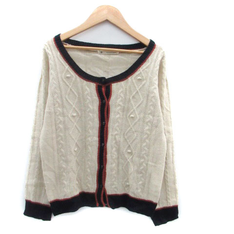 【中古】マジェスティックレゴン MAJESTIC LEGON ニットカーディガン ラウンドネック ミドル丈 F ベージュ 紺 ネイビー /HO29 レディース 【ベクトル 古着】 231204