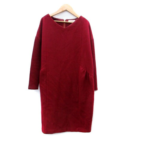 【中古】ビームスハート BEAMS HEART ニットワンピース Vネック 長袖 切替 ひざ丈 ボルドー /HO33 レディース 【ベクトル 古着】 231208