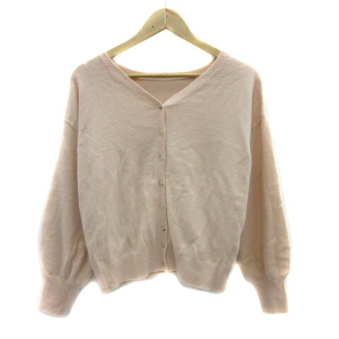 【中古】ナチュラルビューティーベーシック NATURAL BEAUTY BASIC ニットカーディガン Vネック 無地 オーバーサイズ M ピンク /YS17 レディース 【ベクトル 古着】 231206