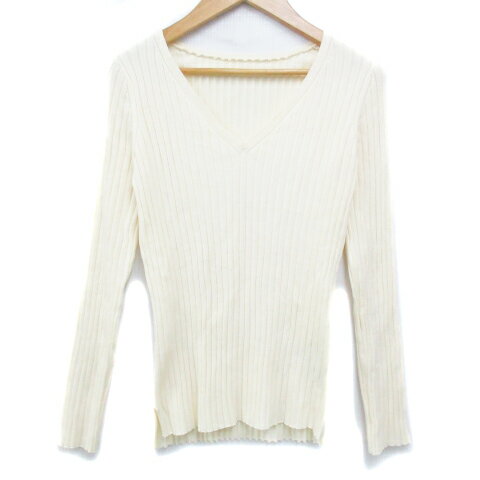【中古】ロペ ROPE リブニット カットソー 長袖 Vネック 透け感 サイドスリット 無地 ウール混 38 アイボリー /FF45 レディース 【ベクトル 古着】 231212