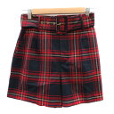 【中古】ザラ ベーシック ZARA BASIC キュロットパンツ ショートパンツ 短パン ウエストベルト付き チェック柄 XS マルチカラー 赤 レッド /YK...