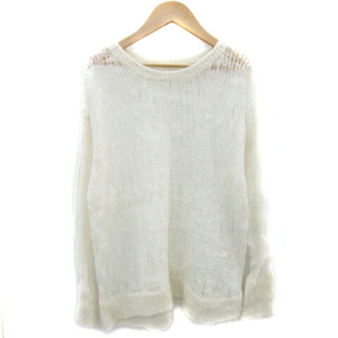 【中古】ミスティック mystic ニット セーター 長袖 ラウンドネック 透かし編み モヘヤ混 ウール混 F ..