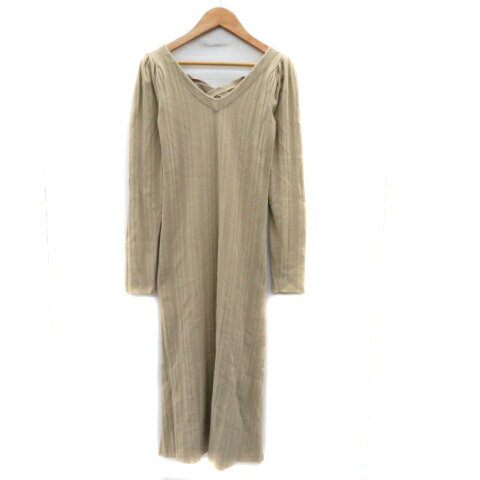 【中古】ミーアンドミークチュール ME&ME COUTURE ワンピース ロング丈 Vネック 長袖 スリット レースアップ F ベージュ /YK31 レディース 【ベクトル 古着】 231222