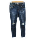 【中古】アズールバイマウジー AZUL by moussy デニムパンツ ジーンズ スキニーパンツ アンクル丈 カットオフ ウォッシュ加工 ダメージ加工 無地 ...