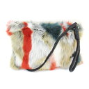 【中古】ザラ ベーシック ZARA BASIC クラッチバッグ ショルダーバッグ 斜め掛け フェイクファー スクエア 総柄 マルチカラー ベージュ 白 ホワイト...