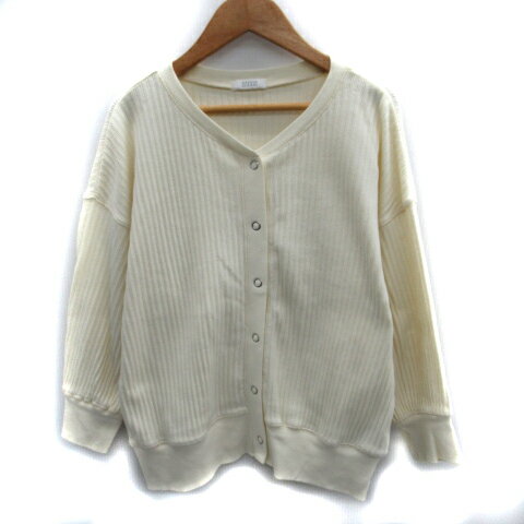 【中古】ローリーズファーム LOWRYS FARM カーディガン ミドル丈 リブ F 白 ホワイト /SM16 レディース 【ベクトル 古着】 231226