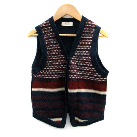 【中古】アナディス dun a dix ニットベスト Vネック 総柄 切替 ウール 38 マルチカラー 紺 ネイビー /SM12 レディース 【ベクトル 古着】 240110