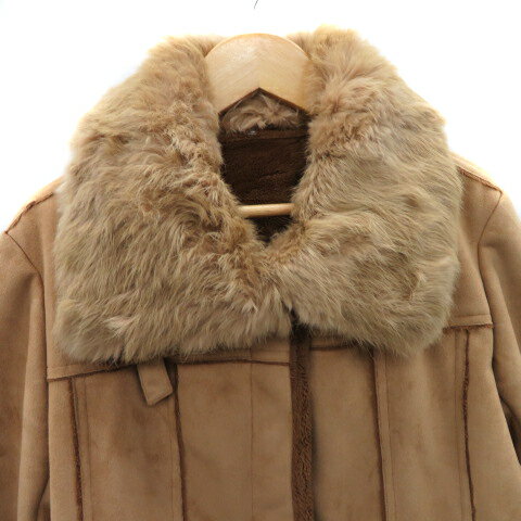 【中古】アドヴァンス advance フェイクムートンコート ショート丈 ステンカラー ファー付き オーバーサイズ 38 ベージュ /YK1 レディース 【ベクトル 古着】 240112