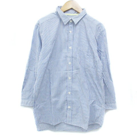 【中古】スリック SLICK シャツ ブラウス チュニック 長袖 ストライプ柄 36 白 紺 ホワイト ネイビー /FF37 レディース 【ベクトル 古着】 240110