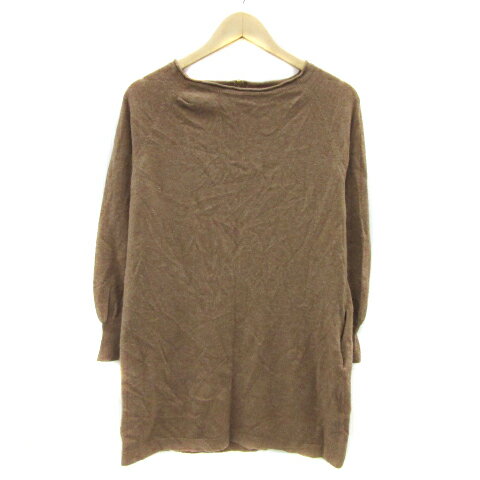 【中古】グリーンレーベルリラクシング ユナイテッドアローズ green label relaxing チュニック ニット カットソー 長袖 ラウンドネック 無地 ウール混 ライトブラウン /YS24 レディース 【ベクトル 古着】 240111