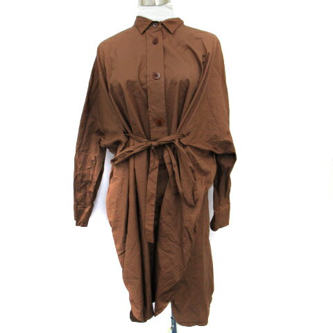 【中古】ユニクロ UNIQLO +j シャツワンピース ひざ丈 長袖 リボン M ブラウン 茶 /SM46 レディース 【ベクトル 古着】 240115