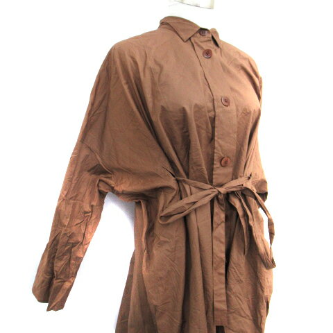 【中古】ユニクロ UNIQLO +j シャツワンピース ひざ丈 長袖 リボン M ブラウン 茶 /SM46 レディース 【ベクトル 古着】 240115