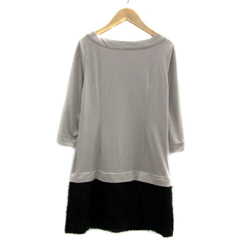 【中古】クイーンズコート QUEENS COURT ワンピース ミニ丈 七分袖 ラウンドネック 無地 ツイード 切替 2 ベージュ 黒 ブラック /YS15 レディース 【ベクトル 古着】 240123