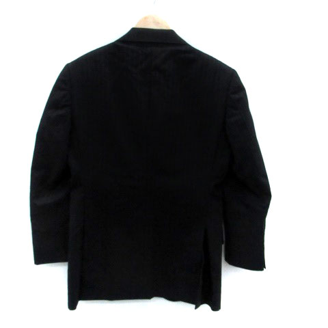 【中古】ユナイテッドアローズ UNITED ARROWS テーラードジャケット シングルボタン 総裏地 ミドル丈 ストライプ柄 ウール 42 黒 ブラック オフホワイト /HO15 メンズ 【ベクトル 古着】 240124