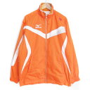 【中古】ミズノ MIZUNO スポーツウェア トラックジャケット ミドル丈 ジップアップ ロゴ刺? ライン SS オレンジ 白 ホワイト /FF17 メンズ 【...