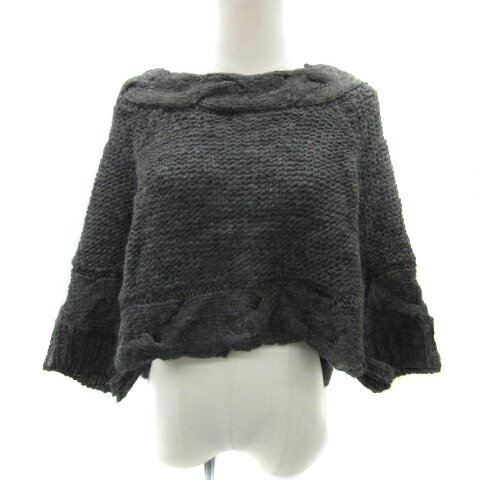 【中古】ニコアンド Niko and.. ニットポンチョ 七分袖 ショート丈 ラウンドネック ローゲージ バック..