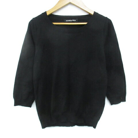 【中古】ストロベリーフィールズ STRAWBERRY-FIELDS ニット カットソー 七分袖 ラウンドネック ウール 無地 F 黒 ブラック /FF12 レディース 【ベクトル 古着】 240219