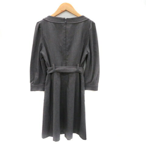 【中古】エフデ ef-de ワンピース ひざ丈 七分袖 ラウンドネック ウエストベルト付き 無地 9 ダークグレー /YK25 レディース 【ベクトル 古着】 240207