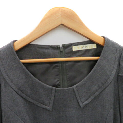 【中古】エフデ ef-de ワンピース ひざ丈 七分袖 ラウンドネック ウエストベルト付き 無地 9 ダークグレー /YK25 レディース 【ベクトル 古着】 240207