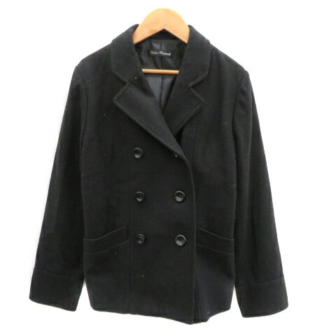 【中古】アーバンリサーチ URBAN RESEARCH Pコート ピーコート ショート丈 ダブルボタン 無地 ウール ONE 黒 ブラック /YK2 レディース 【ベクトル 古着】 240208