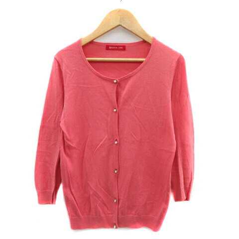【中古】アプワイザーリッシェ Apuweiser-riche カーディガン ミドル丈 七分袖 Uネック 無地 2 ピンク /YK40 レディース 【ベクトル 古着】 240219