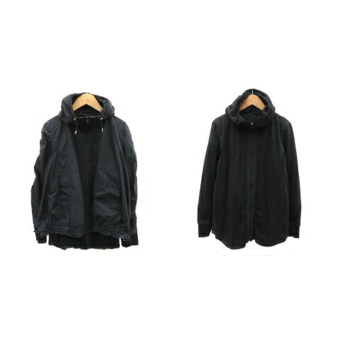 【中古】ギャバジンケーティー Gabardine K.T ジャケット パーカー ミドル丈 ジップアップ リバーシブル 無地 ナイロン オーバーサイズ 9 黒 ブラック /YK21 レディース 【ベクトル 古着】 240216